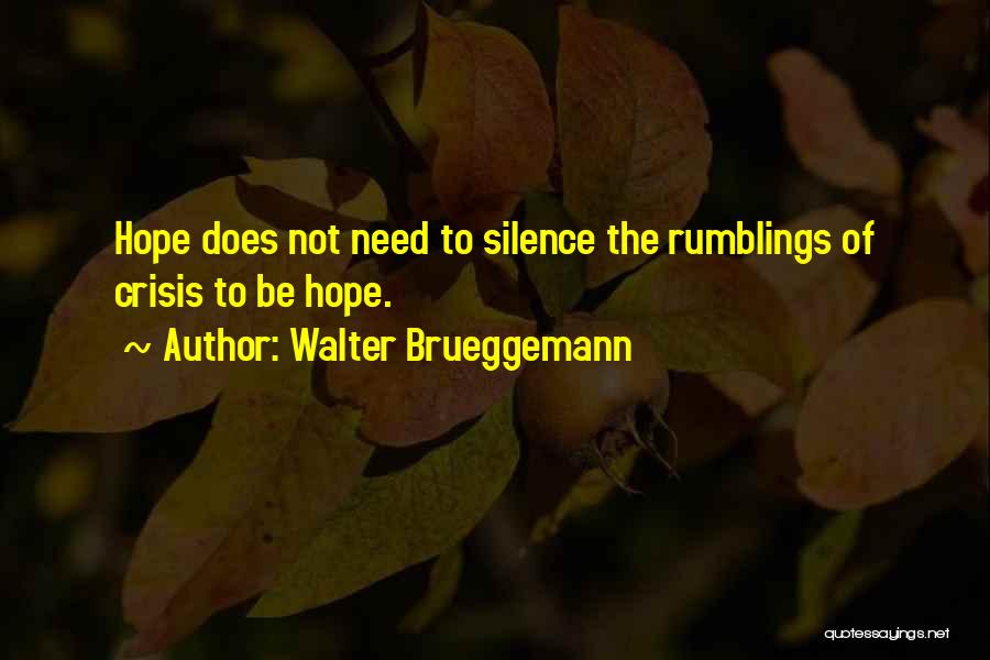 Walter Brueggemann Quotes: Hope Does Not Need To Silence The Rumblings Of Crisis To Be Hope.