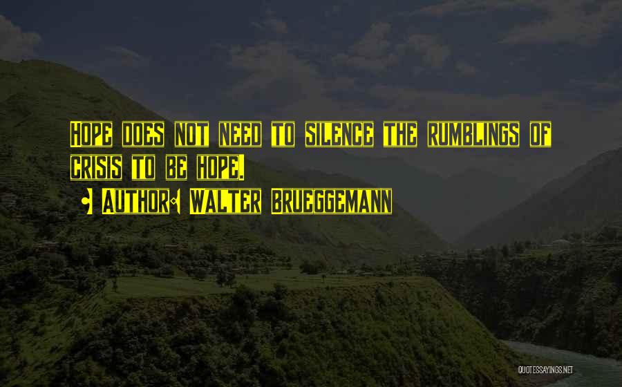 Walter Brueggemann Quotes: Hope Does Not Need To Silence The Rumblings Of Crisis To Be Hope.