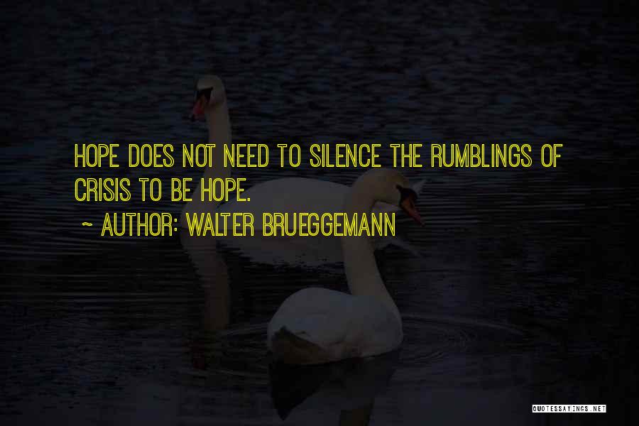 Walter Brueggemann Quotes: Hope Does Not Need To Silence The Rumblings Of Crisis To Be Hope.