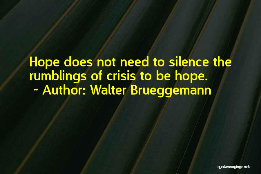 Walter Brueggemann Quotes: Hope Does Not Need To Silence The Rumblings Of Crisis To Be Hope.