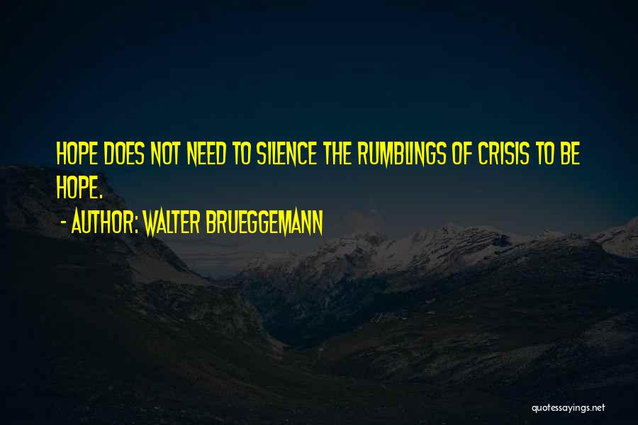 Walter Brueggemann Quotes: Hope Does Not Need To Silence The Rumblings Of Crisis To Be Hope.