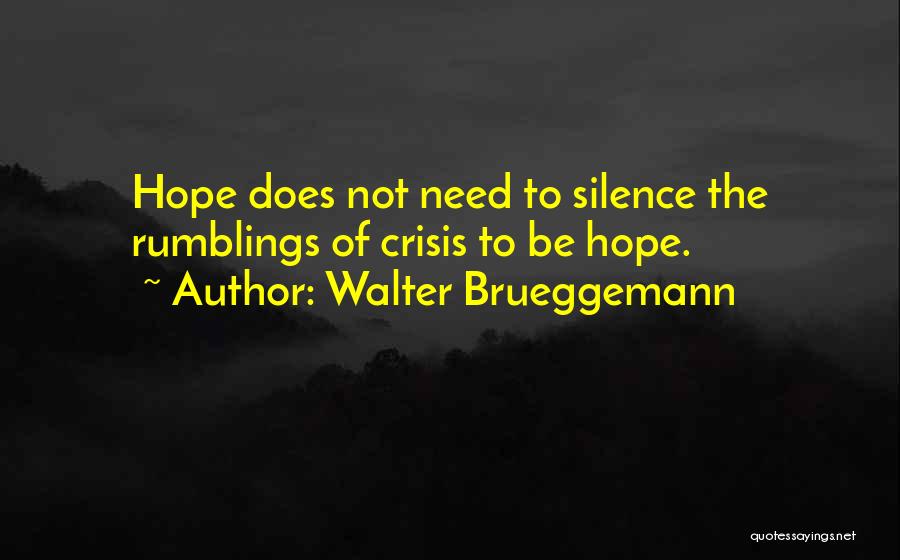 Walter Brueggemann Quotes: Hope Does Not Need To Silence The Rumblings Of Crisis To Be Hope.