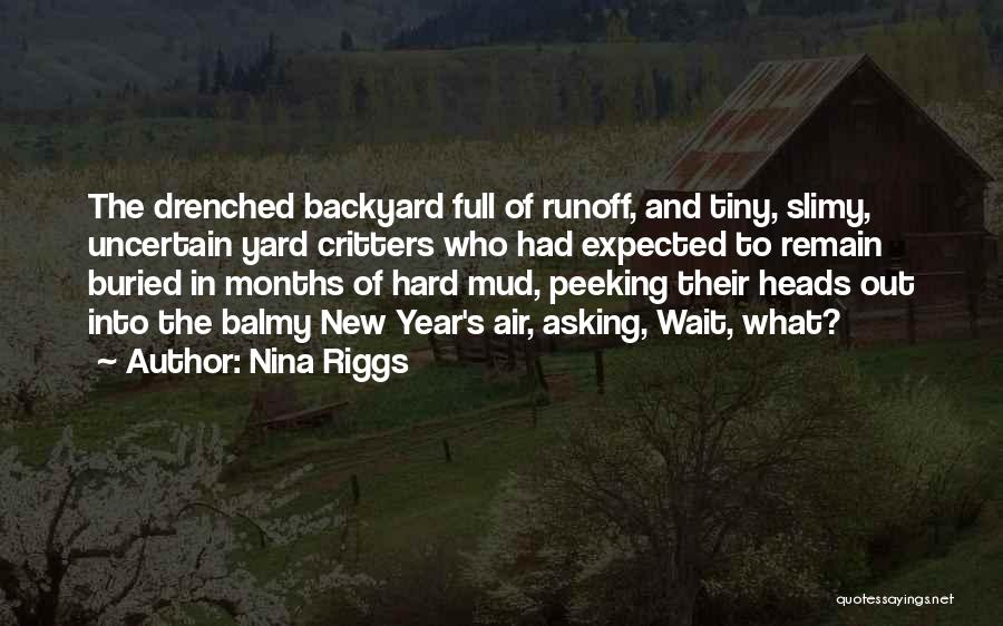 Nina Riggs Quotes: The Drenched Backyard Full Of Runoff, And Tiny, Slimy, Uncertain Yard Critters Who Had Expected To Remain Buried In Months