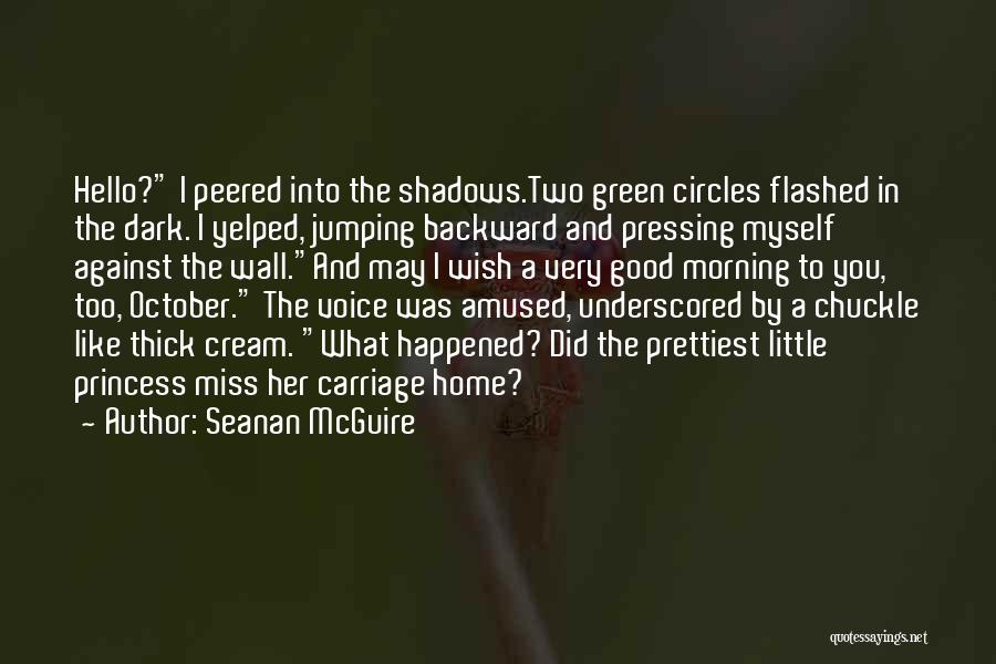 Seanan McGuire Quotes: Hello? I Peered Into The Shadows.two Green Circles Flashed In The Dark. I Yelped, Jumping Backward And Pressing Myself Against