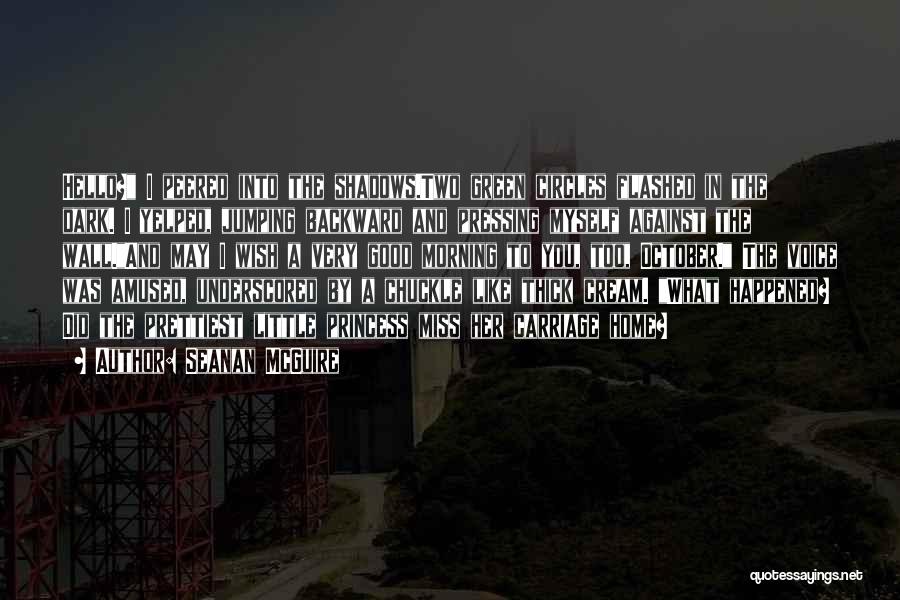 Seanan McGuire Quotes: Hello? I Peered Into The Shadows.two Green Circles Flashed In The Dark. I Yelped, Jumping Backward And Pressing Myself Against