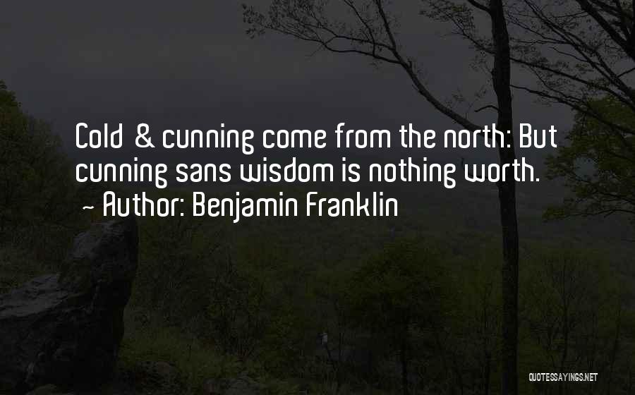 Benjamin Franklin Quotes: Cold & Cunning Come From The North: But Cunning Sans Wisdom Is Nothing Worth.