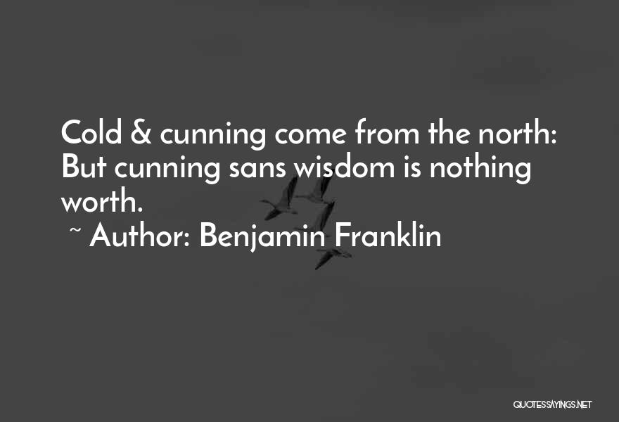 Benjamin Franklin Quotes: Cold & Cunning Come From The North: But Cunning Sans Wisdom Is Nothing Worth.