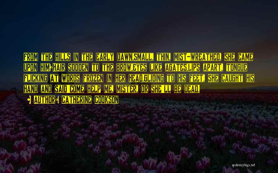 Catherine Cookson Quotes: From The Hills In The Early Dawn,small, Thin, Mist-wreathed, She Came Upon Him;hair Sodden To The Brow,eyes Like Agates,lips Apart,