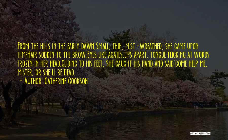 Catherine Cookson Quotes: From The Hills In The Early Dawn,small, Thin, Mist-wreathed, She Came Upon Him;hair Sodden To The Brow,eyes Like Agates,lips Apart,