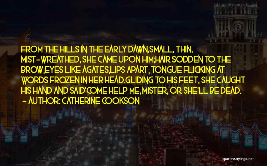 Catherine Cookson Quotes: From The Hills In The Early Dawn,small, Thin, Mist-wreathed, She Came Upon Him;hair Sodden To The Brow,eyes Like Agates,lips Apart,