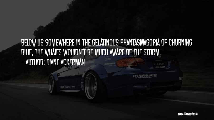 Diane Ackerman Quotes: Below Us Somewhere In The Gelatinous Phantasmagoria Of Churning Blue, The Whales Wouldn't Be Much Aware Of The Storm.