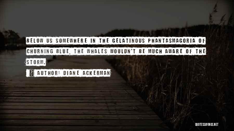 Diane Ackerman Quotes: Below Us Somewhere In The Gelatinous Phantasmagoria Of Churning Blue, The Whales Wouldn't Be Much Aware Of The Storm.