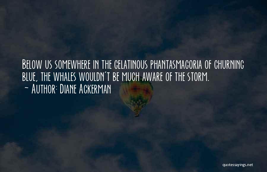 Diane Ackerman Quotes: Below Us Somewhere In The Gelatinous Phantasmagoria Of Churning Blue, The Whales Wouldn't Be Much Aware Of The Storm.