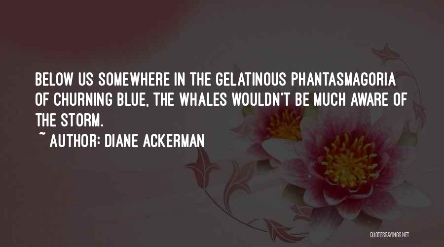 Diane Ackerman Quotes: Below Us Somewhere In The Gelatinous Phantasmagoria Of Churning Blue, The Whales Wouldn't Be Much Aware Of The Storm.