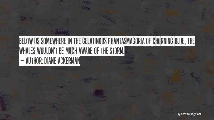 Diane Ackerman Quotes: Below Us Somewhere In The Gelatinous Phantasmagoria Of Churning Blue, The Whales Wouldn't Be Much Aware Of The Storm.
