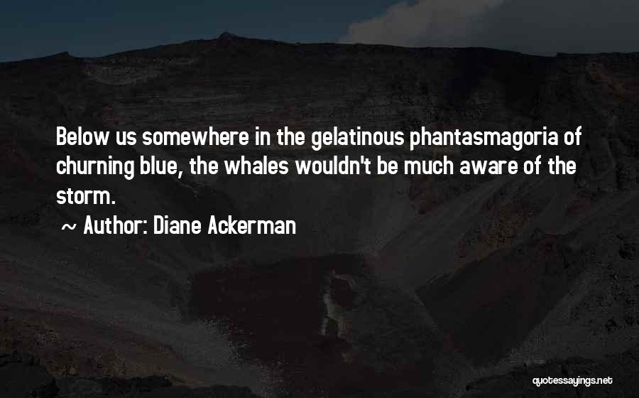 Diane Ackerman Quotes: Below Us Somewhere In The Gelatinous Phantasmagoria Of Churning Blue, The Whales Wouldn't Be Much Aware Of The Storm.