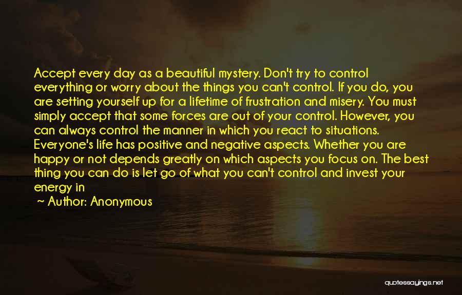 Anonymous Quotes: Accept Every Day As A Beautiful Mystery. Don't Try To Control Everything Or Worry About The Things You Can't Control.