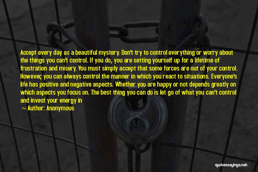 Anonymous Quotes: Accept Every Day As A Beautiful Mystery. Don't Try To Control Everything Or Worry About The Things You Can't Control.