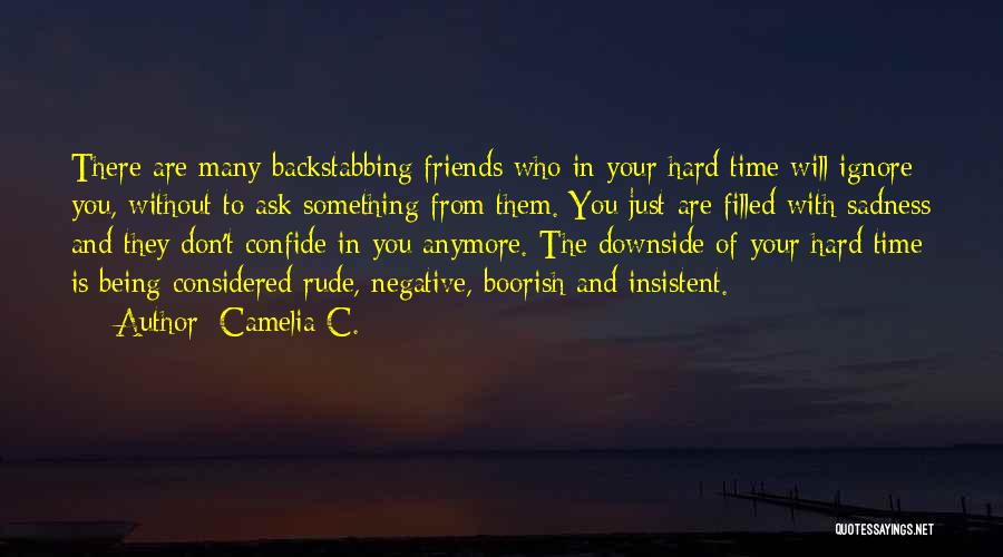 Camelia C. Quotes: There Are Many Backstabbing Friends Who In Your Hard Time Will Ignore You, Without To Ask Something From Them. You