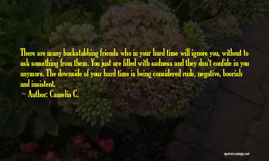 Camelia C. Quotes: There Are Many Backstabbing Friends Who In Your Hard Time Will Ignore You, Without To Ask Something From Them. You