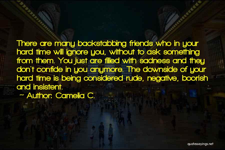 Camelia C. Quotes: There Are Many Backstabbing Friends Who In Your Hard Time Will Ignore You, Without To Ask Something From Them. You