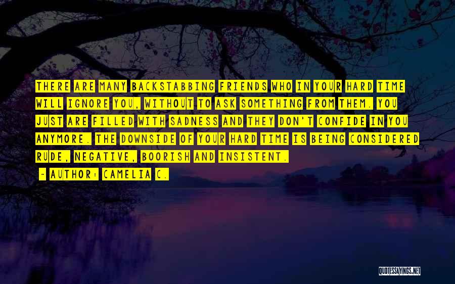 Camelia C. Quotes: There Are Many Backstabbing Friends Who In Your Hard Time Will Ignore You, Without To Ask Something From Them. You