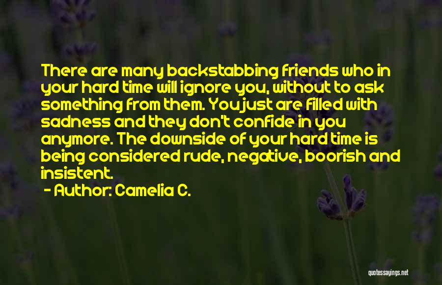 Camelia C. Quotes: There Are Many Backstabbing Friends Who In Your Hard Time Will Ignore You, Without To Ask Something From Them. You