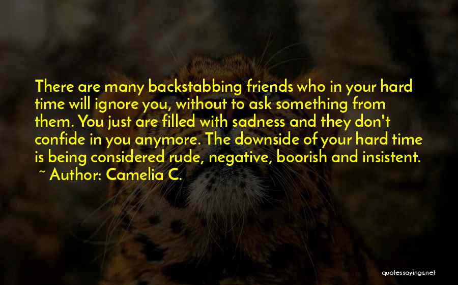 Camelia C. Quotes: There Are Many Backstabbing Friends Who In Your Hard Time Will Ignore You, Without To Ask Something From Them. You