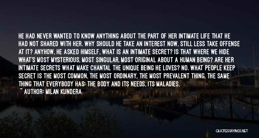 Milan Kundera Quotes: He Had Never Wanted To Know Anything About The Part Of Her Intimate Life That He Had Not Shared With