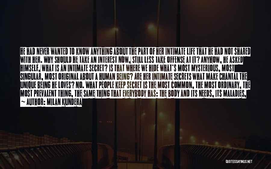 Milan Kundera Quotes: He Had Never Wanted To Know Anything About The Part Of Her Intimate Life That He Had Not Shared With