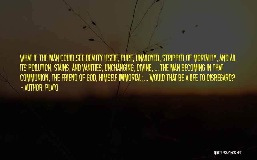 Plato Quotes: What If The Man Could See Beauty Itself, Pure, Unalloyed, Stripped Of Mortality, And All Its Pollution, Stains, And Vanities,