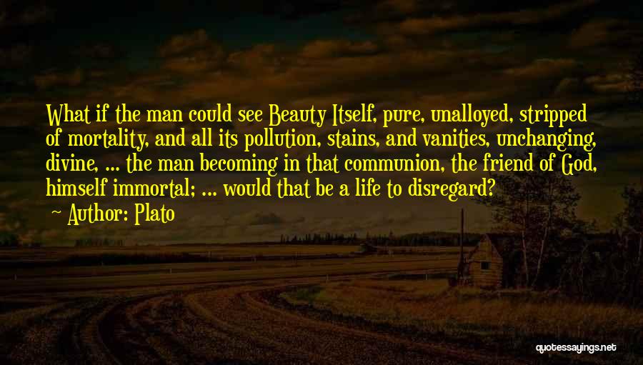 Plato Quotes: What If The Man Could See Beauty Itself, Pure, Unalloyed, Stripped Of Mortality, And All Its Pollution, Stains, And Vanities,