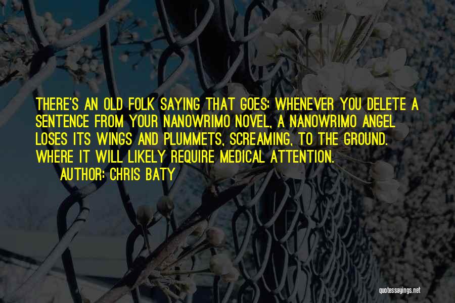 Chris Baty Quotes: There's An Old Folk Saying That Goes: Whenever You Delete A Sentence From Your Nanowrimo Novel, A Nanowrimo Angel Loses