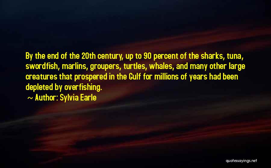Sylvia Earle Quotes: By The End Of The 20th Century, Up To 90 Percent Of The Sharks, Tuna, Swordfish, Marlins, Groupers, Turtles, Whales,