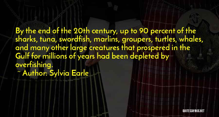 Sylvia Earle Quotes: By The End Of The 20th Century, Up To 90 Percent Of The Sharks, Tuna, Swordfish, Marlins, Groupers, Turtles, Whales,