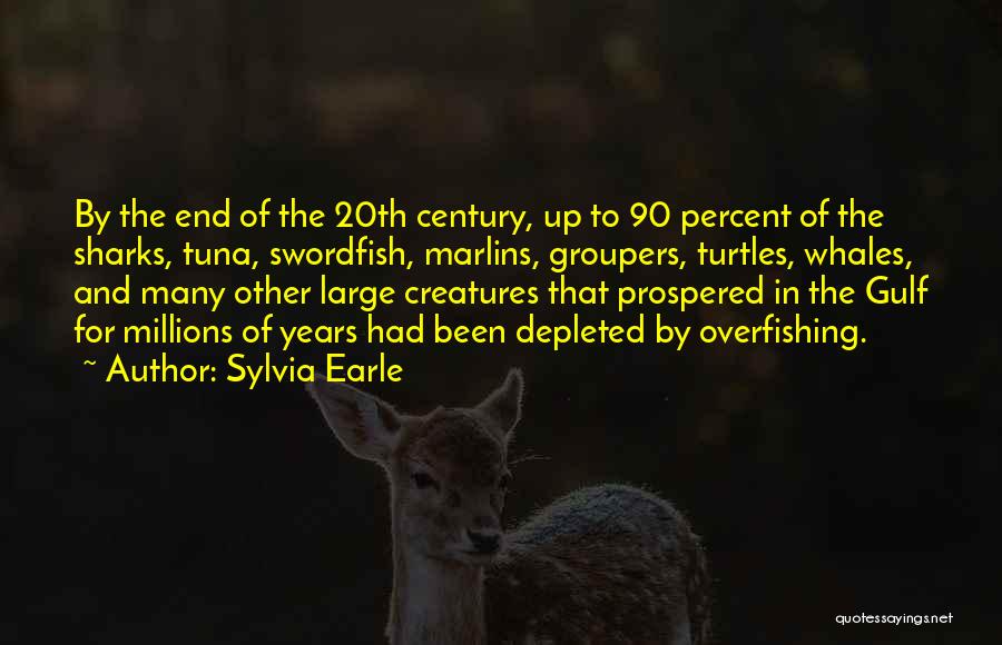 Sylvia Earle Quotes: By The End Of The 20th Century, Up To 90 Percent Of The Sharks, Tuna, Swordfish, Marlins, Groupers, Turtles, Whales,