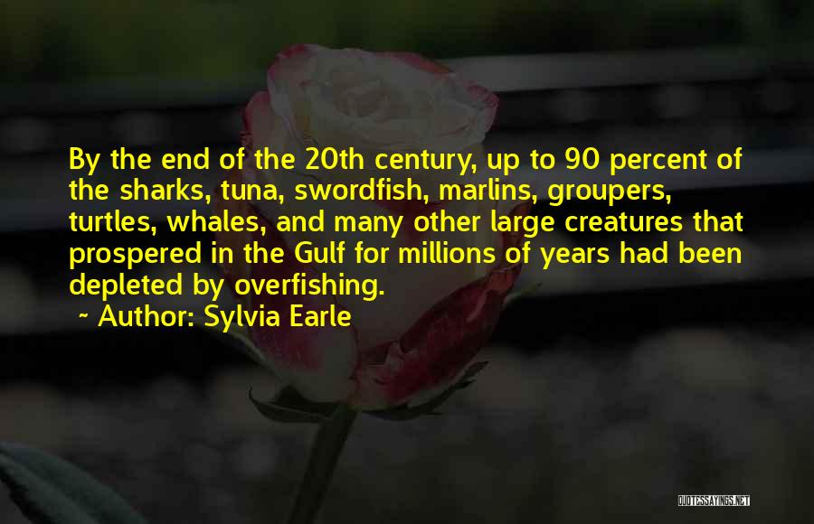 Sylvia Earle Quotes: By The End Of The 20th Century, Up To 90 Percent Of The Sharks, Tuna, Swordfish, Marlins, Groupers, Turtles, Whales,