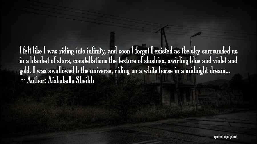 Aishabella Sheikh Quotes: I Felt Like I Was Riding Into Infinity, And Soon I Forgot I Existed As The Sky Surrounded Us In