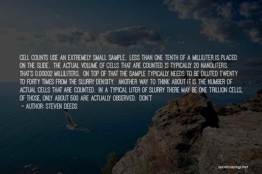 Steven Deeds Quotes: Cell Counts Use An Extremely Small Sample. Less Than One Tenth Of A Milliliter Is Placed On The Slide. The