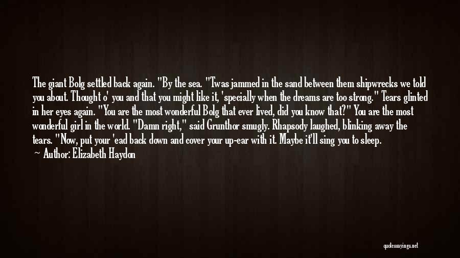 Elizabeth Haydon Quotes: The Giant Bolg Settled Back Again. By The Sea. Twas Jammed In The Sand Between Them Shipwrecks We Told You