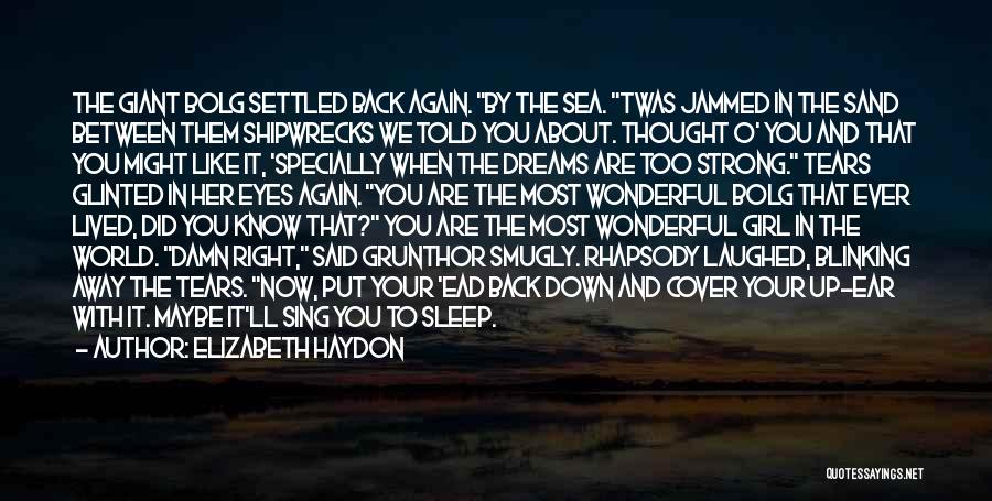 Elizabeth Haydon Quotes: The Giant Bolg Settled Back Again. By The Sea. Twas Jammed In The Sand Between Them Shipwrecks We Told You