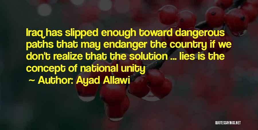 Ayad Allawi Quotes: Iraq Has Slipped Enough Toward Dangerous Paths That May Endanger The Country If We Don't Realize That The Solution ...