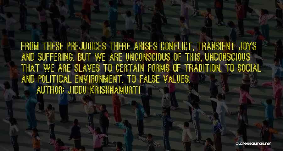 Jiddu Krishnamurti Quotes: From These Prejudices There Arises Conflict, Transient Joys And Suffering. But We Are Unconscious Of This, Unconscious That We Are