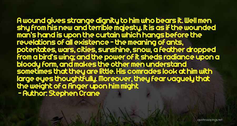 Stephen Crane Quotes: A Wound Gives Strange Dignity To Him Who Bears It. Well Men Shy From His New And Terrible Majesty. It