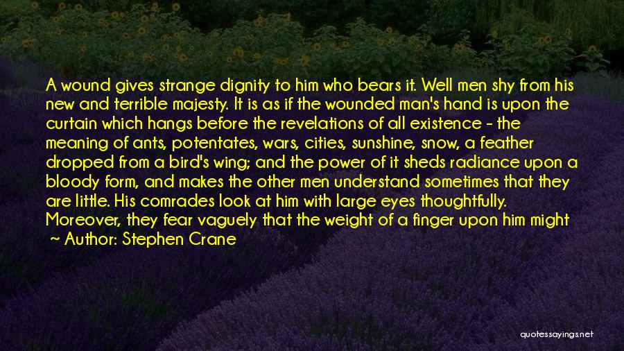 Stephen Crane Quotes: A Wound Gives Strange Dignity To Him Who Bears It. Well Men Shy From His New And Terrible Majesty. It