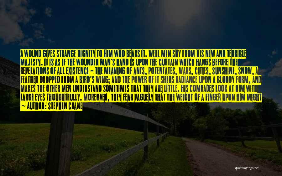 Stephen Crane Quotes: A Wound Gives Strange Dignity To Him Who Bears It. Well Men Shy From His New And Terrible Majesty. It