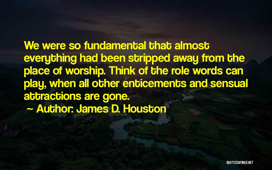 James D. Houston Quotes: We Were So Fundamental That Almost Everything Had Been Stripped Away From The Place Of Worship. Think Of The Role