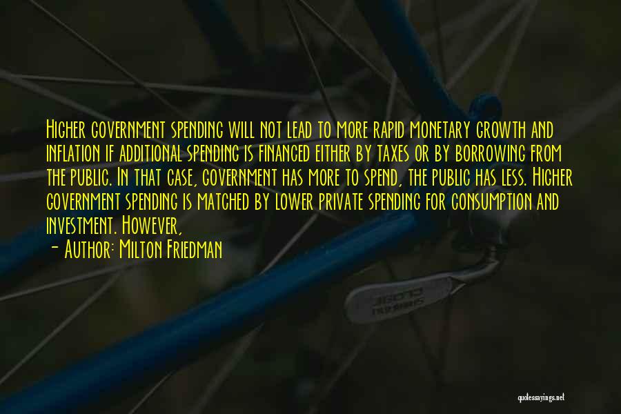 Milton Friedman Quotes: Higher Government Spending Will Not Lead To More Rapid Monetary Growth And Inflation If Additional Spending Is Financed Either By