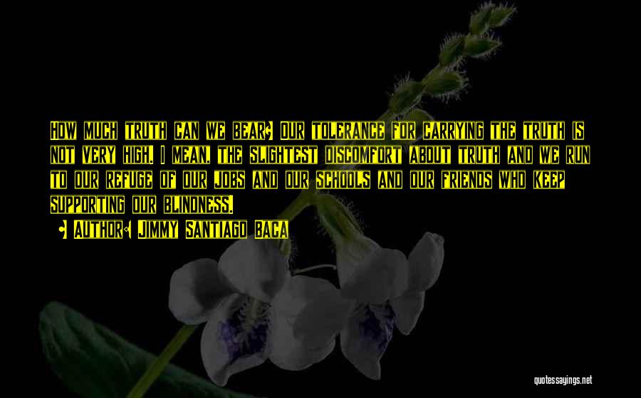 Jimmy Santiago Baca Quotes: How Much Truth Can We Bear? Our Tolerance For Carrying The Truth Is Not Very High. I Mean, The Slightest