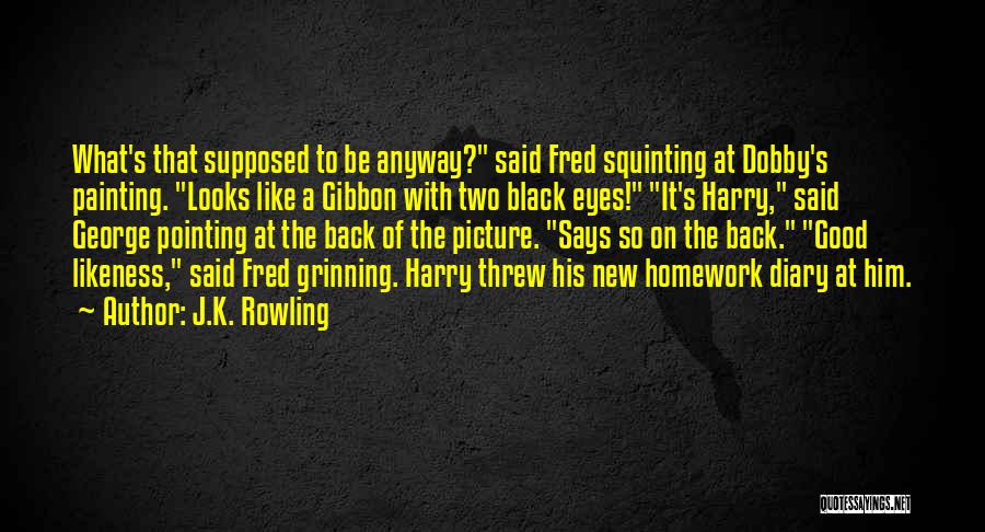 J.K. Rowling Quotes: What's That Supposed To Be Anyway? Said Fred Squinting At Dobby's Painting. Looks Like A Gibbon With Two Black Eyes!